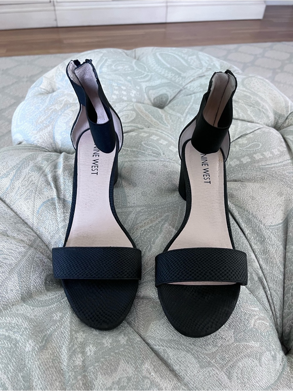 Nine West Black Ankle-Strap Block Heel Sandals